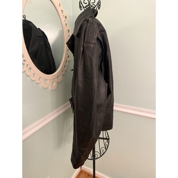 4 Openers Size L Mens Leather Jacket Motorcycle Black Biker Heavy Belt Cafe - Picture 4 of 8